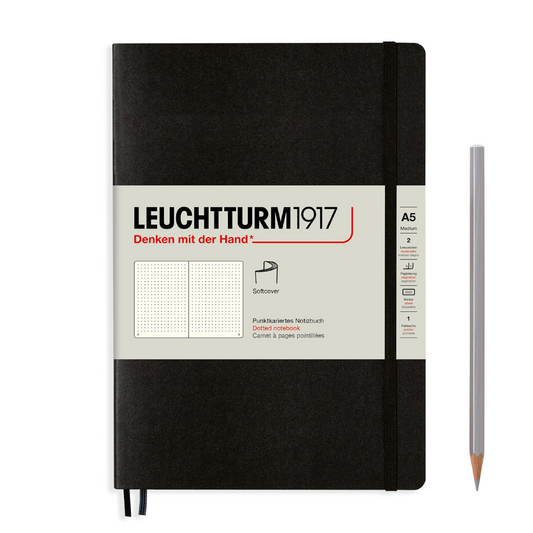 Leuchtturm1917 A5 Medium Softcover Notebook - Black / Dotted