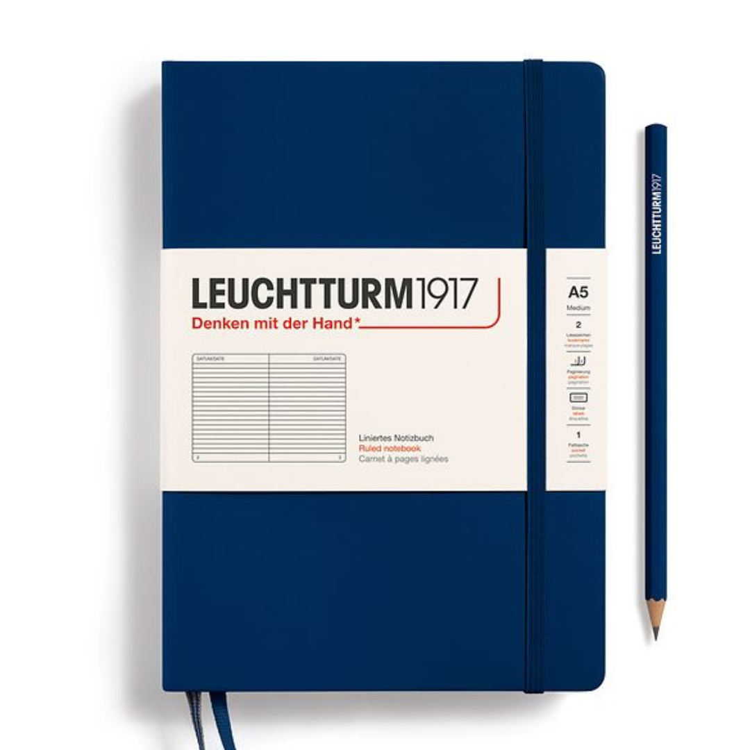 Leuchtturm1917 精装 A5 中号笔记本海军蓝 - 直纹