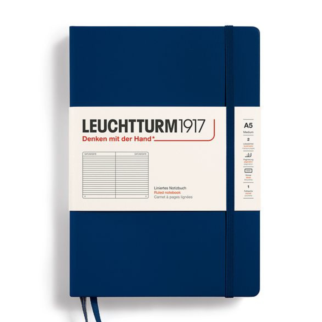 Leuchtturm1917 精装 A5 中号笔记本海军蓝 - 直纹
