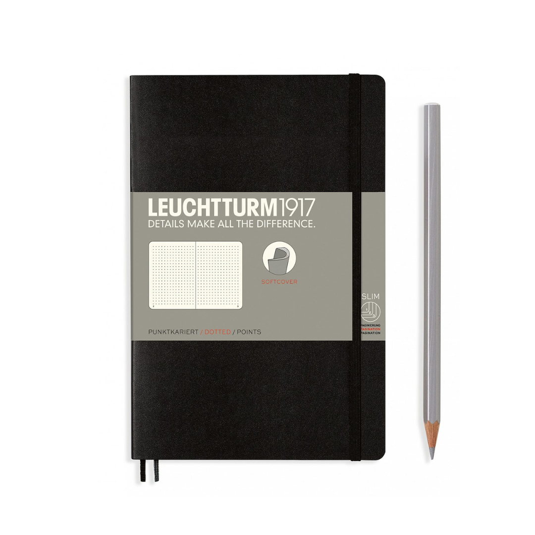 Leuchtturm1917 Kulit lembut B6+ Notebook Hitam - Bertitik