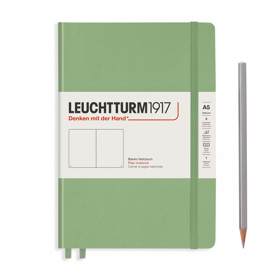 Leuchtturm1917 Kulit Keras A5 Notebook Sederhana Sage - Plain