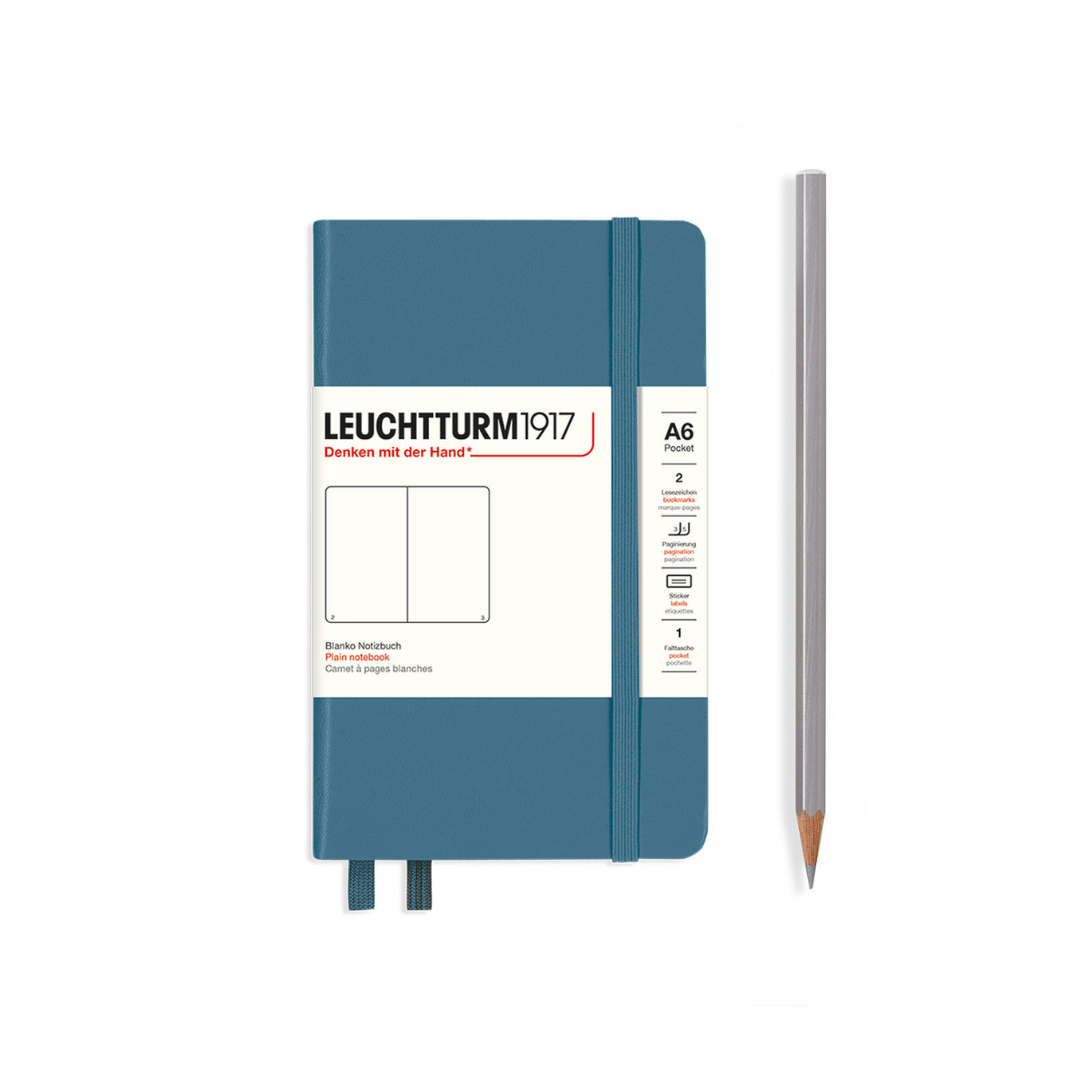 Leuchtturm1917 Kulit Keras A6 Poket Notebook Batu Biru - Plain