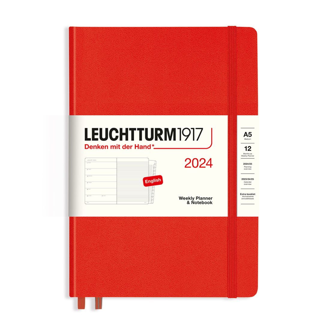 Leuchtturm1917 A5 Medium Hardcover Weekly Planner & Notebook With Booklet 2024 - Fox Red