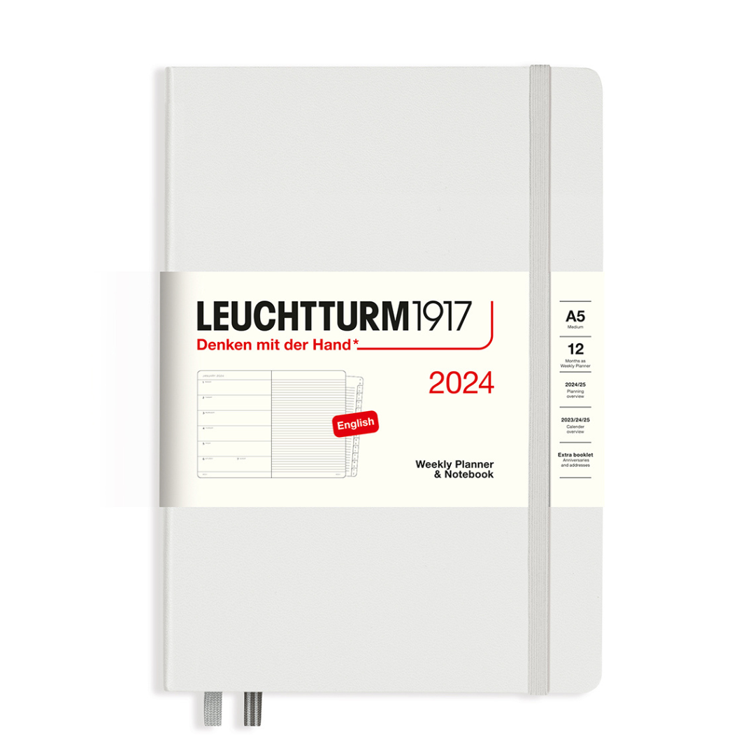 Leuchtturm1917 A5 Medium Hardcover Weekly Planner & Notebook with Booklet 2024 - Light Grey