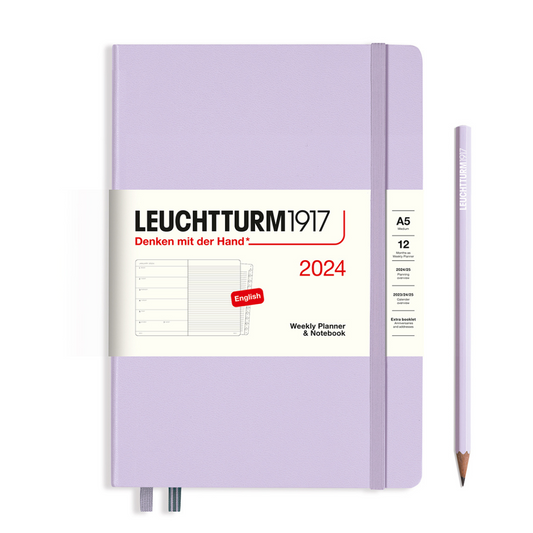 Leuchtturm1917 A5 Medium Hardcover Weekly Planner & Notebook with Booklet 2024 - Lilac