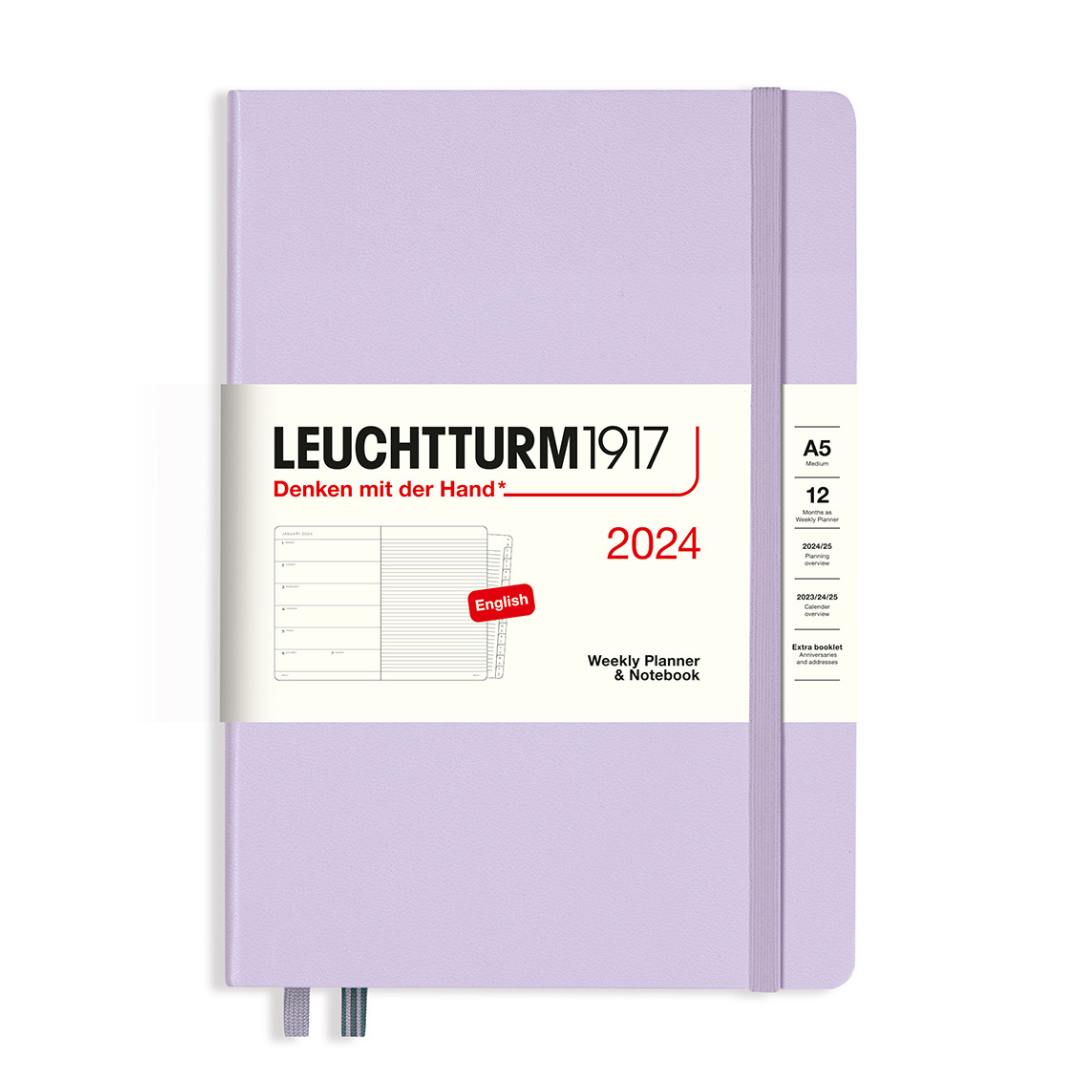 Leuchtturm1917 A5 Medium Hardcover Weekly Planner & Notebook with Booklet 2024 - Lilac