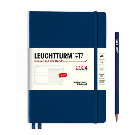 Leuchtturm1917 A5 Medium Hardcover Weekly Planner & Notebook with Booklet 2024 - Navy