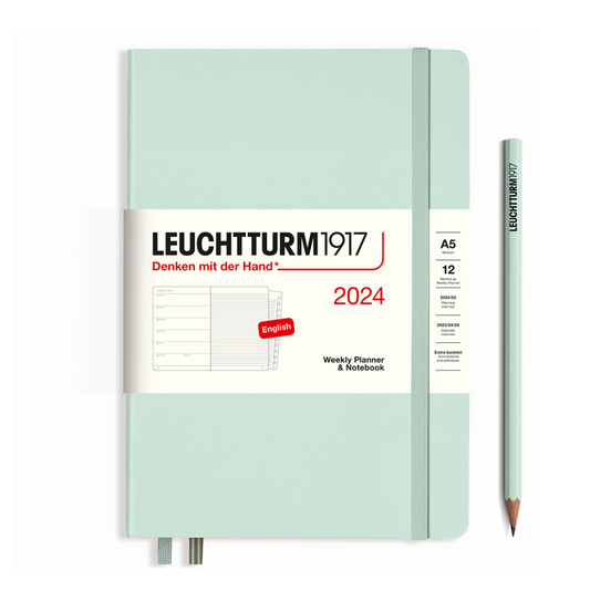 Leuchtturm1917 A5 Medium Hardcover Weekly Planner & Notebook with Booklet 2024 - Mint Green