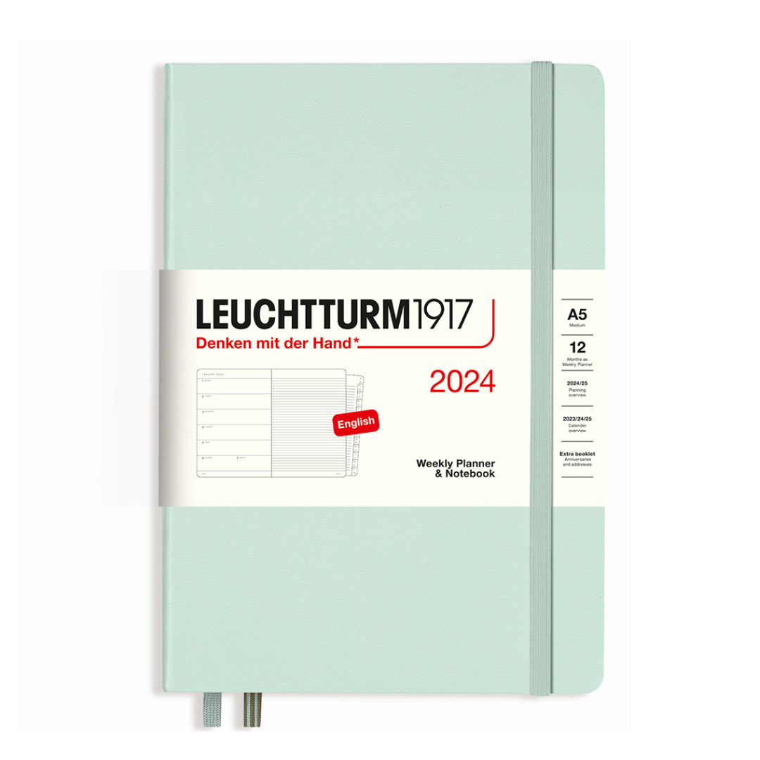 Leuchtturm1917 A5 Medium Hardcover Weekly Planner & Notebook with Booklet 2024 - Mint Green