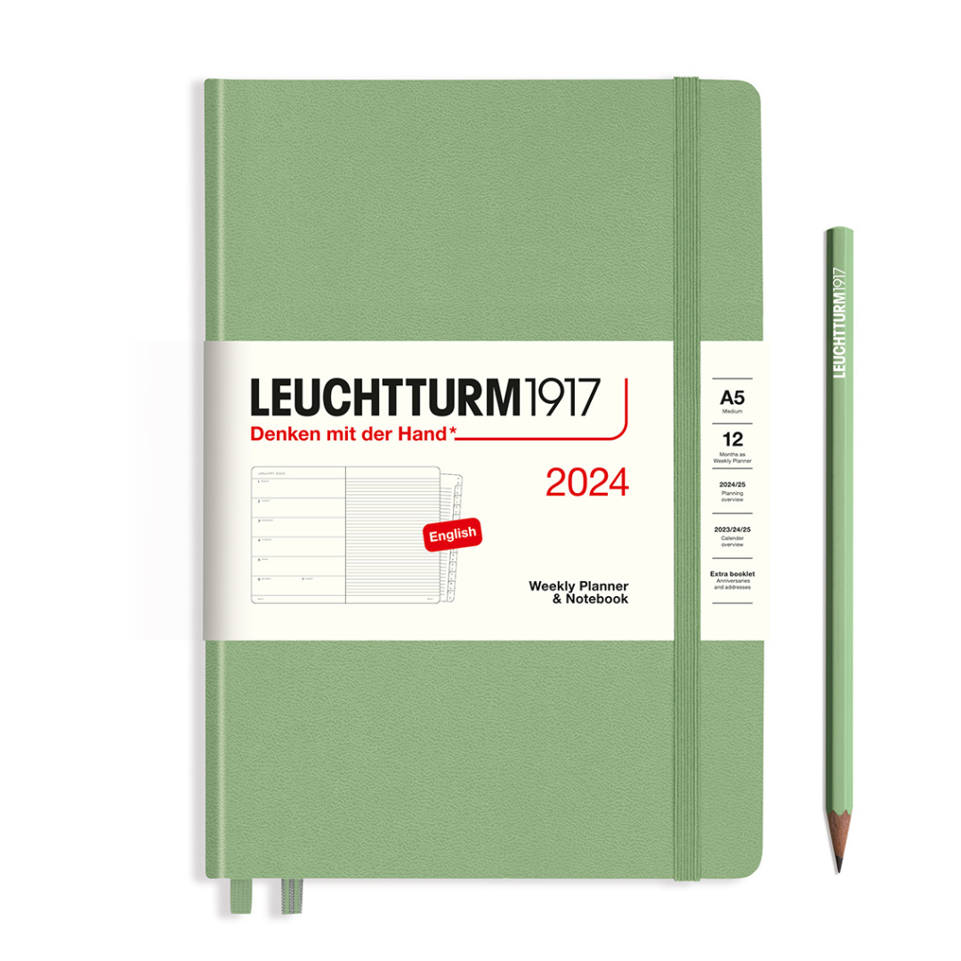 Leuchtturm1917 A5 Medium Hardcover Weekly Planner & Notebook with Booklet 2024 - Sage