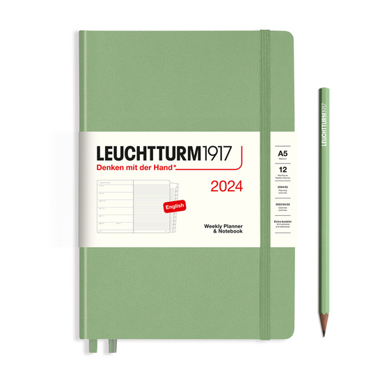 Leuchtturm1917 A5 Medium Hardcover Weekly Planner & Notebook with Booklet 2024 - Sage