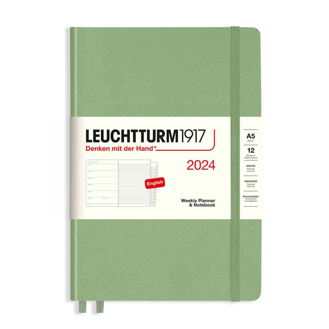 Leuchtturm1917 A5 Medium Hardcover Weekly Planner & Notebook with Booklet 2024 - Sage