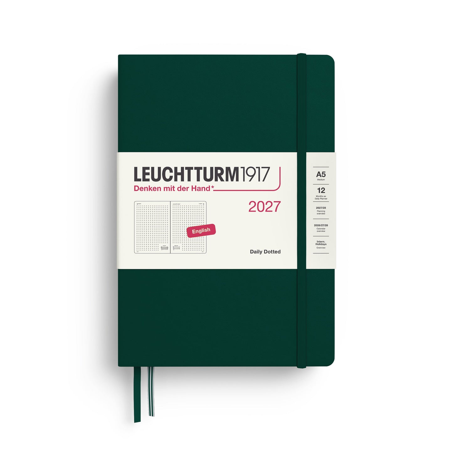 Leuchtturm1917 A5 Medium Daily Planner 2027 - Dotted / Forest Green