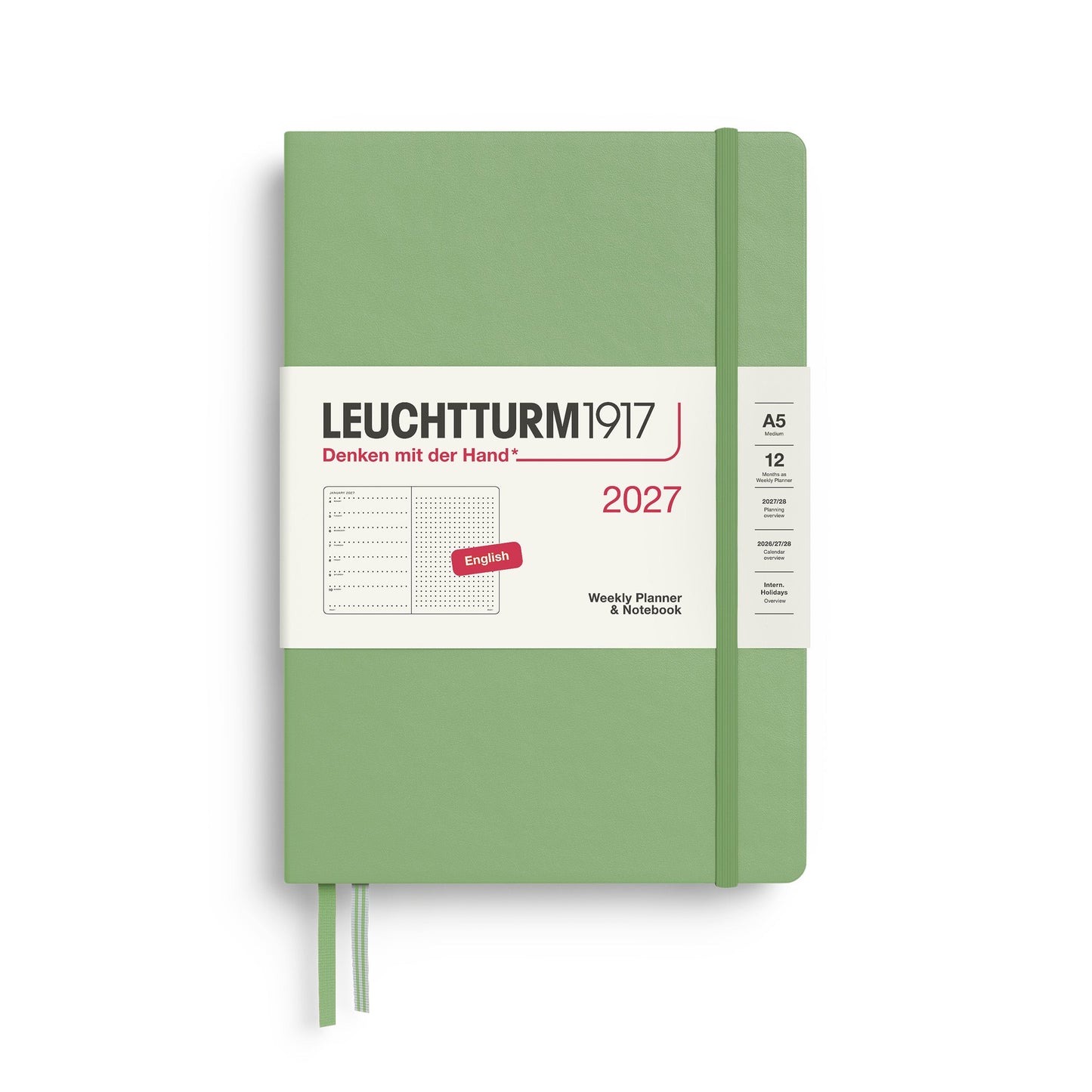 Leuchtturm1917 A5 Medium Weekly Planner & Notebook 2027 - Dotted / Sage