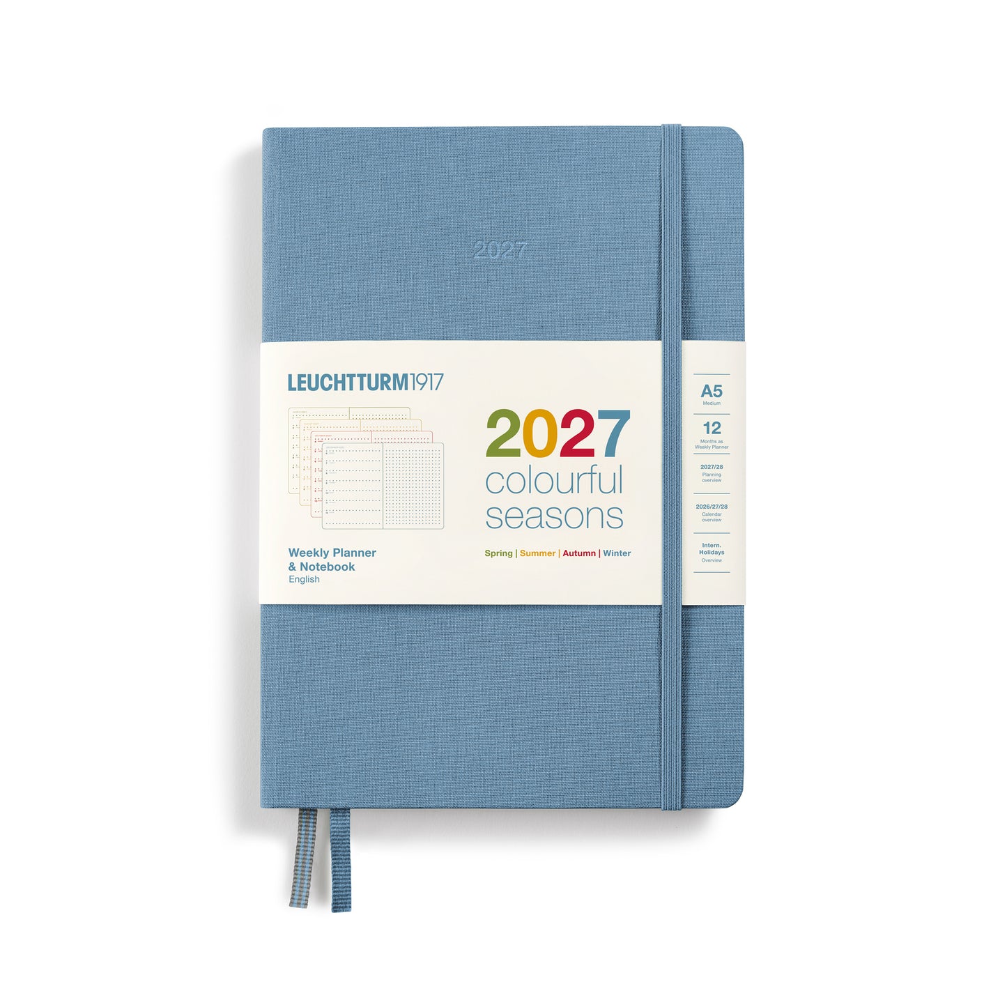 Leuchtturm1917 A5 Medium Weekly Planner & Notebook 2027 Four Seasons Edition - Dotted / Ice Blue