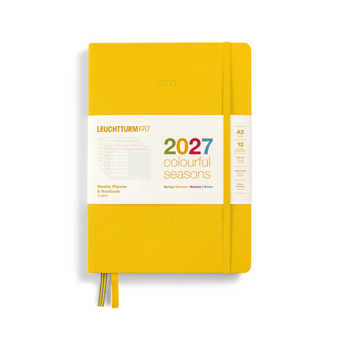 Leuchtturm1917 A5 Medium Weekly Planner & Notebook 2027 Four Seasons Edition - Dotted / Sunny Yellow