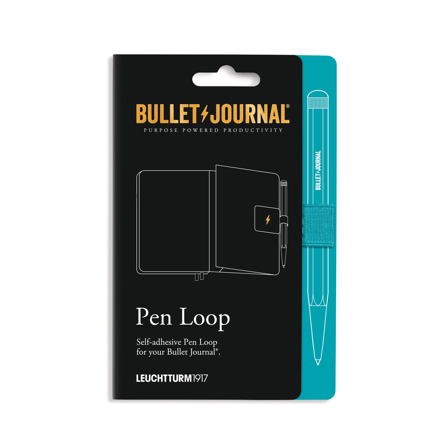 Leuchtturm1917 Pen Loop in Turquoise25 with elastic band and embossed lightning bolt—perfect for securely attaching pens to your Bullet Journal.