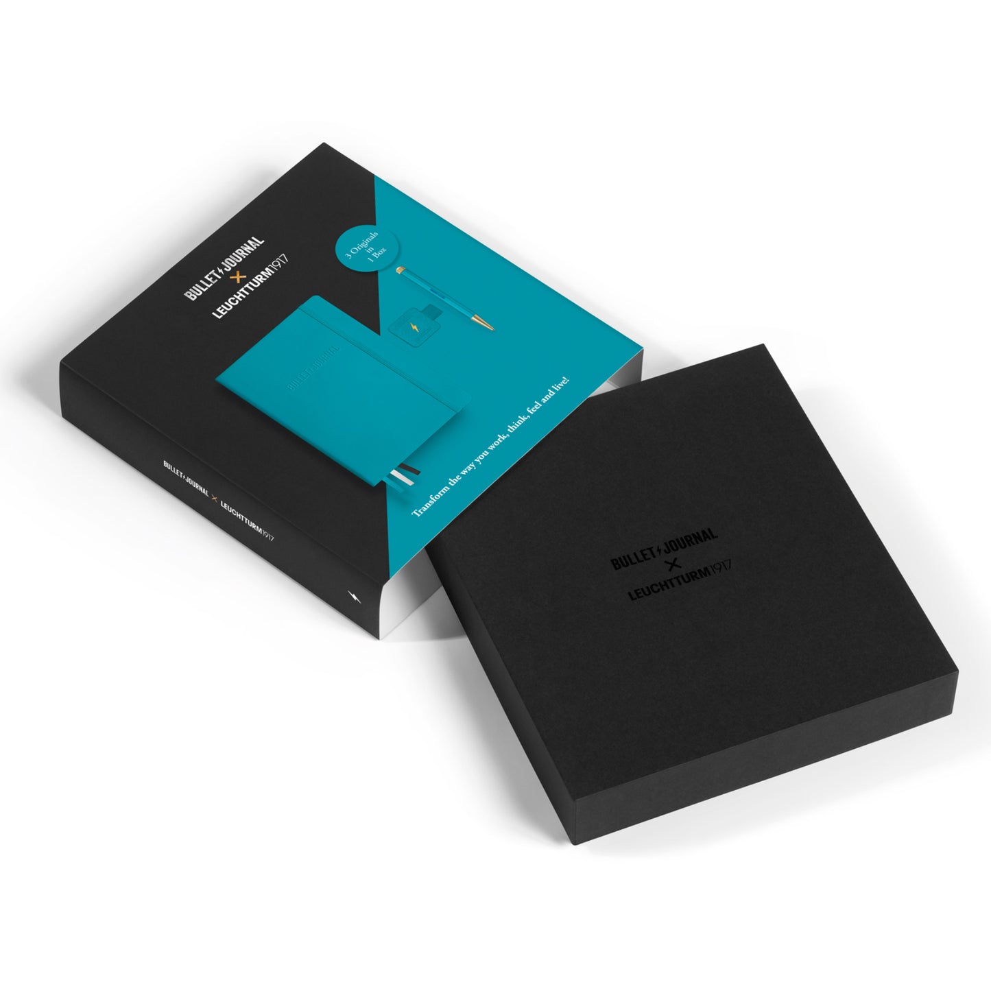 Leuchtturm1917 Bullet Journal Gift Box Turquoise25 – includes notebook, Drehgriffel Nr.1 pen, and pen loop in matching turquoise color.