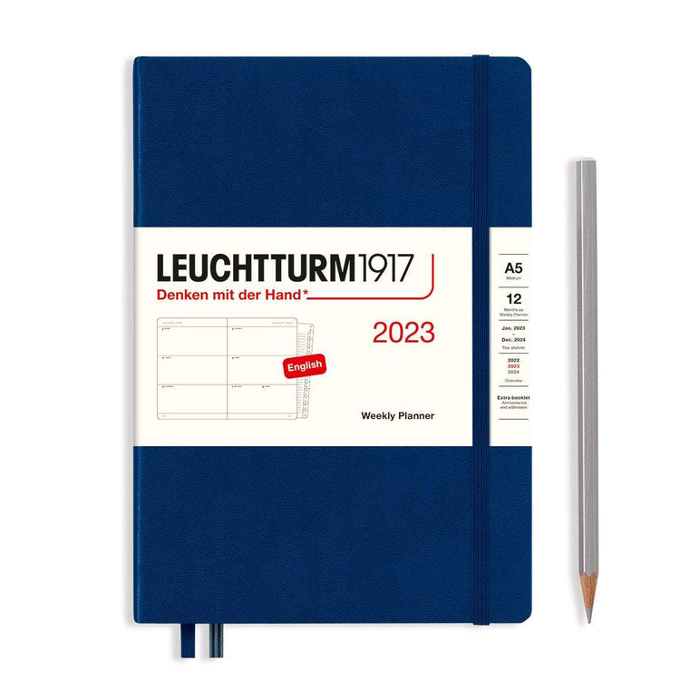 Leuchtturm1917 Weekly Planner 中号 A5 2023 带小册子,海军蓝