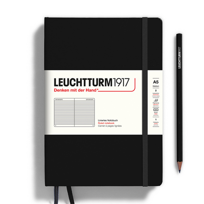 Leuchtturm1917 A5 Medium Hardcover Notebook - Black / Ruled