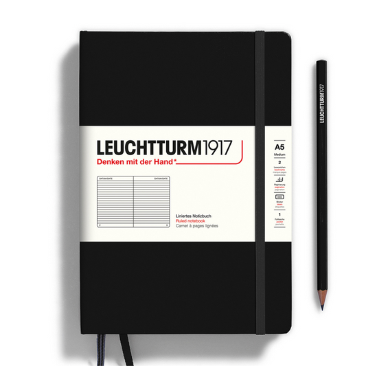 Leuchtturm1917 精装 A5 中号笔记本黑色 - 直纹