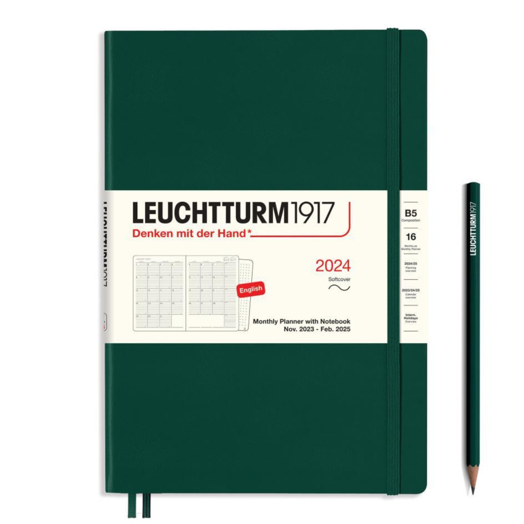 Leuchtturm1917 B5 Softcover Monthly Planner With Notebook 2024 - Forest Green