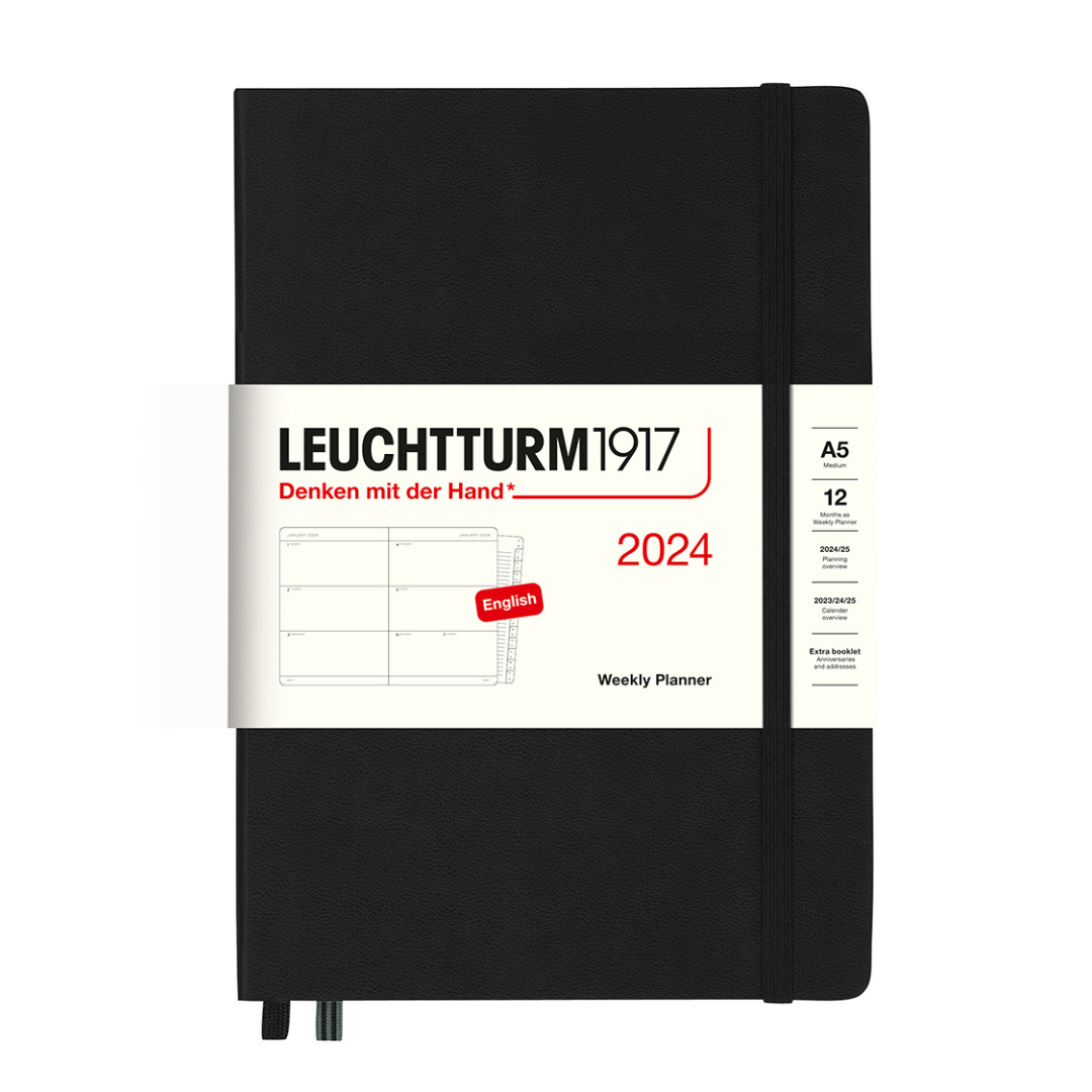 Leuchtturm1917 A5 Medium Hardcover Weekly Planner With Booklet 2024 - Black