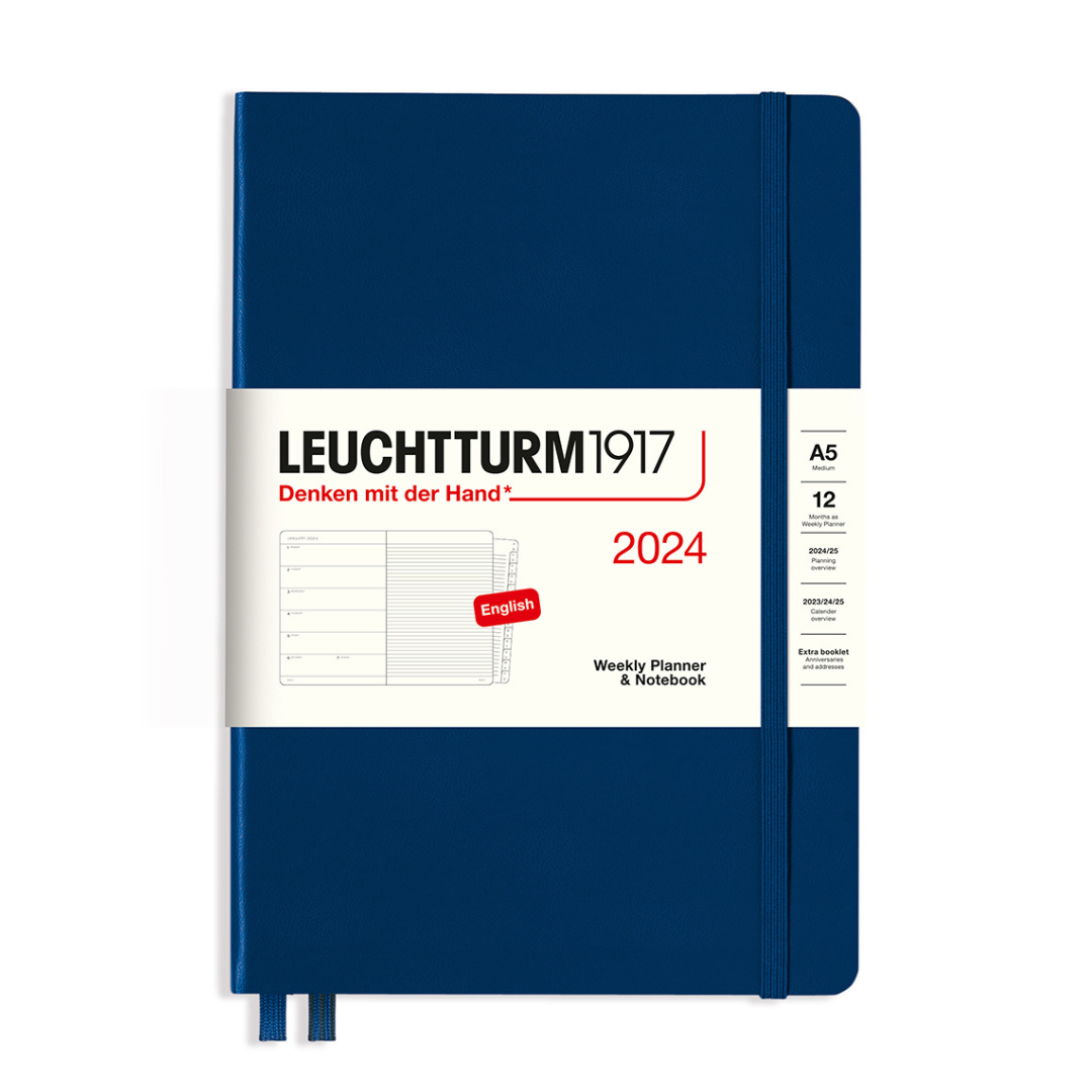 Leuchtturm1917 A5 Medium Hardcover Weekly Planner & Notebook with Booklet 2024 - Navy
