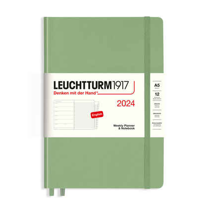 Leuchtturm1917 A5 Medium Hardcover Weekly Planner & Notebook with Booklet 2024 - Sage