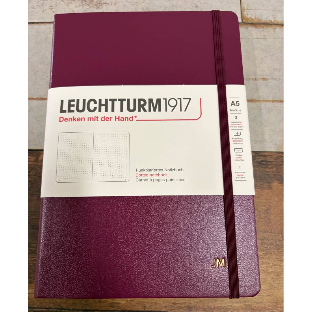 Personalized Name Embossing on Leuchtturm1917 A5 Medium Hardcover Notebook - Port Red / Dotted