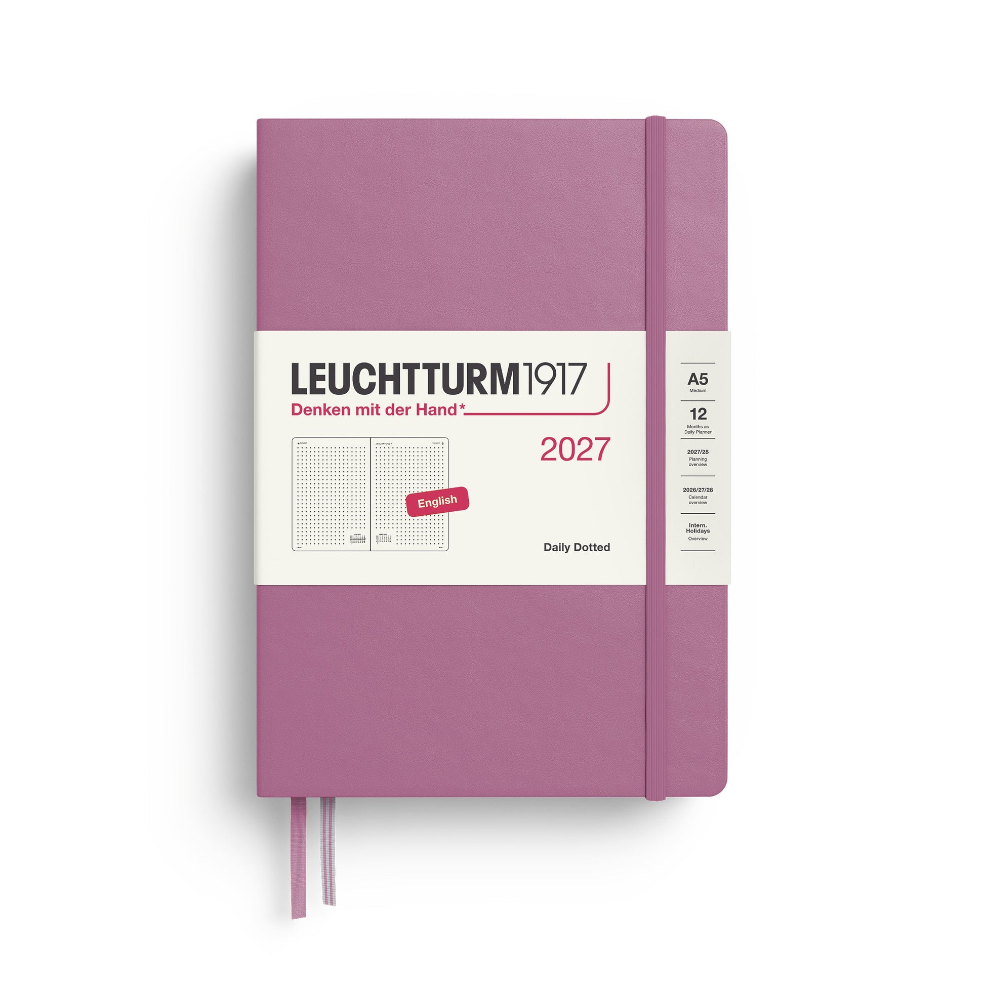 Leuchtturm1917 A5 Medium Daily Planner 2027 - Dotted / Dusty Rose
