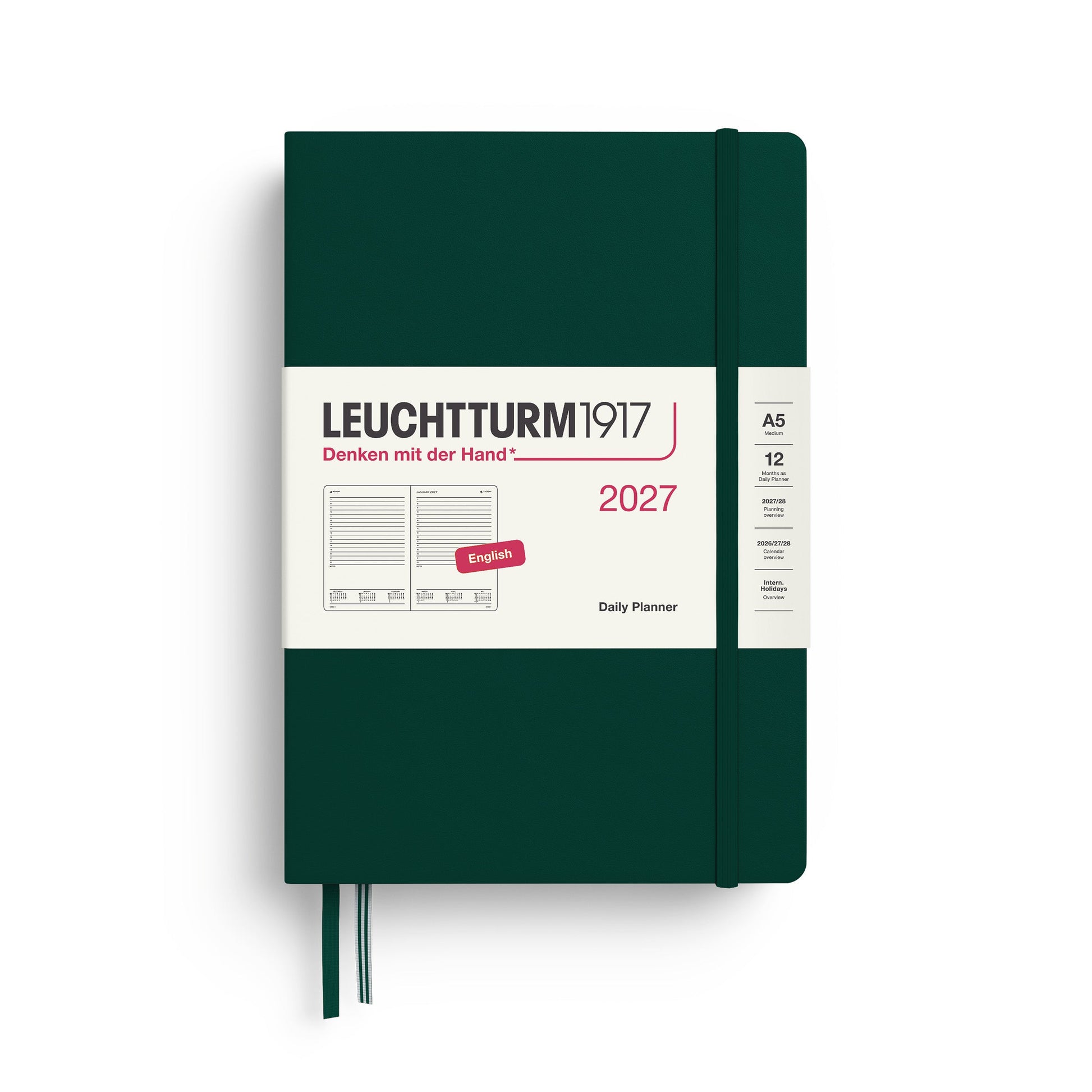 Leuchtturm1917 A5 Medium Daily Planner 2027 - Forest Green