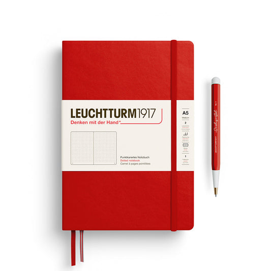 Leuchtturm1917 A5 Medium Hardcover Notebook in Cherry with dotted pages for bullet journaling and planning.