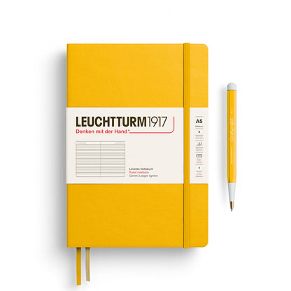 Leuchtturm1917 A5 Medium Hardcover Notebook in Sunflower with ruled pages for organized note-taking.