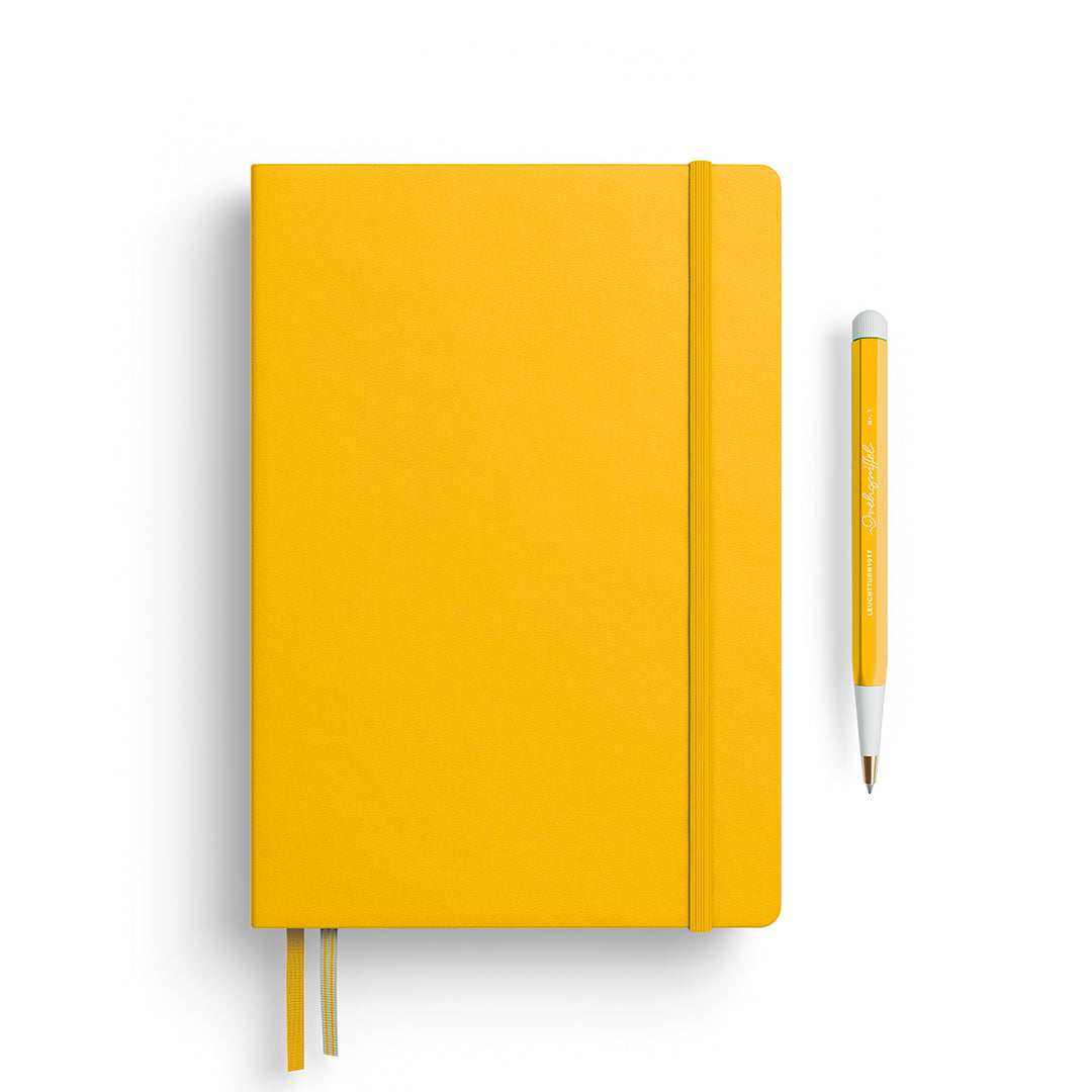 Leuchtturm1917 A5 Medium Hardcover Notebook in Sunflower yellow for journaling and drawing.