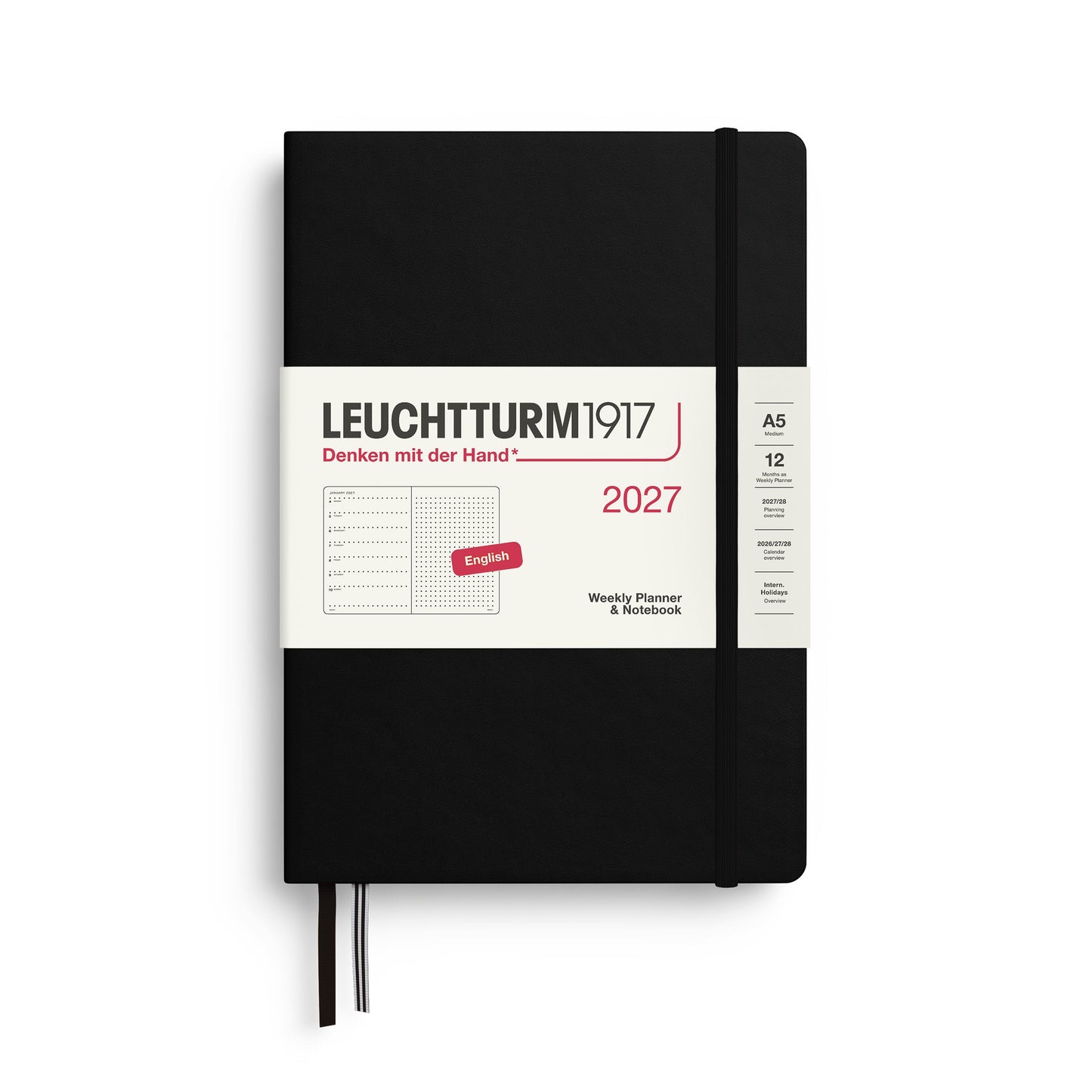 Leuchtturm1917 A5 Medium Weekly Planner & Notebook 2027 - Dotted / Black
