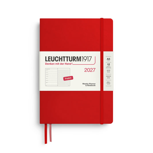 Leuchtturm1917 A5 Medium Weekly Planner & Notebook 2027 - Dotted / Cherry