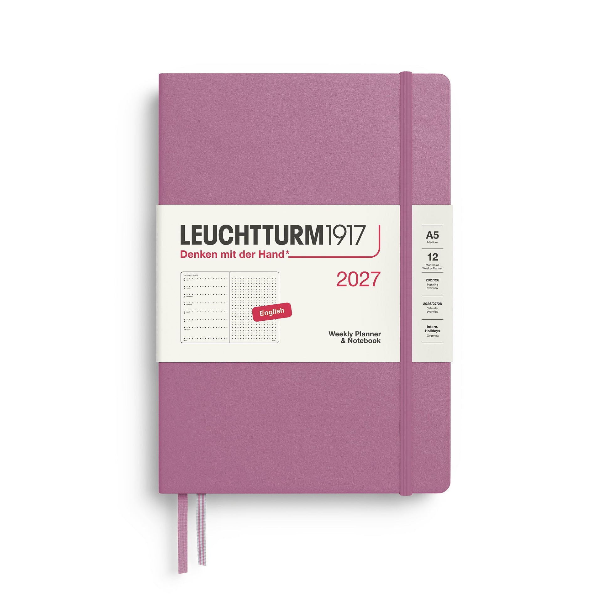 Leuchtturm1917 A5 Medium Weekly Planner & Notebook 2027 - Dotted / Dusty Rose