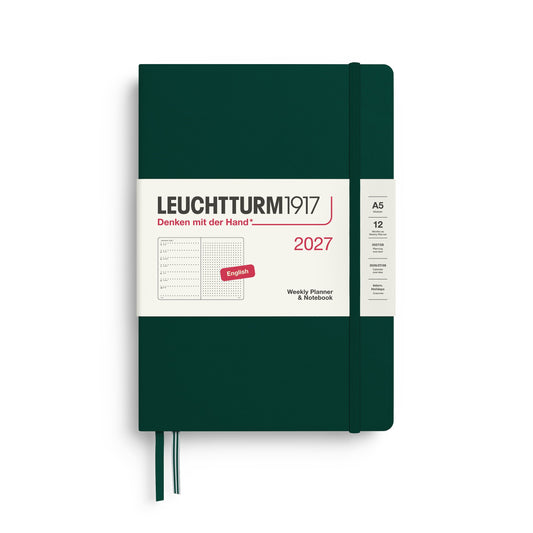 Leuchtturm1917 A5 Medium Weekly Planner & Notebook 2027 - Dotted / Forest Green