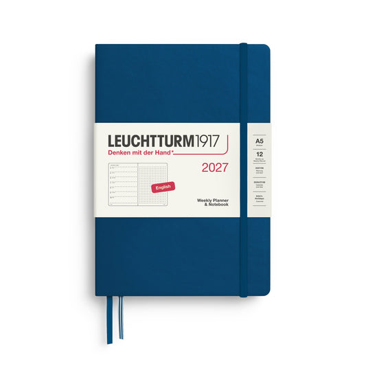 Leuchtturm1917 A5 Medium Weekly Planner & Notebook 2027 - Dotted / Indigo