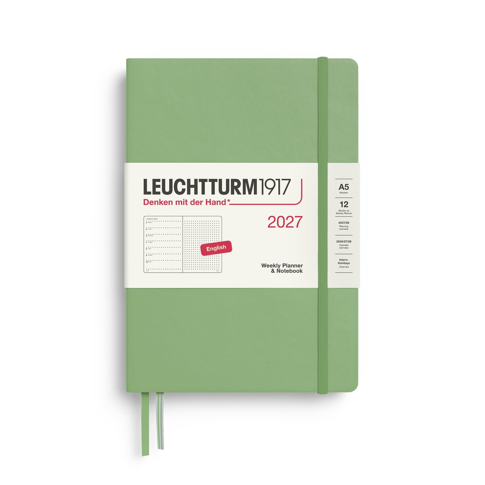 Leuchtturm1917 A5 Medium Weekly Planner & Notebook 2027 - Dotted / Sage
