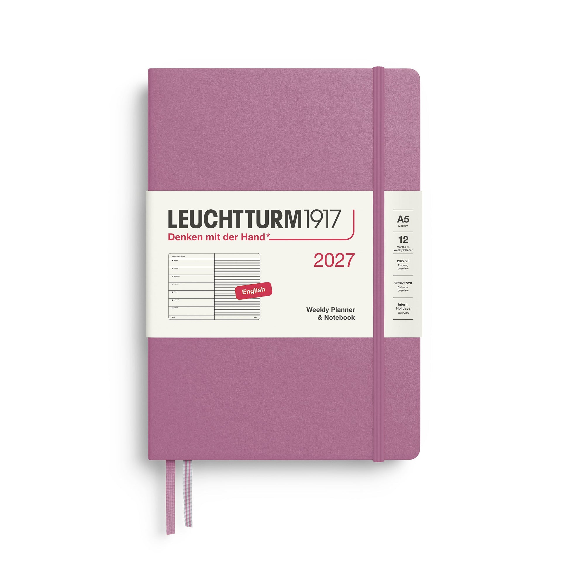 Leuchtturm1917 A5 Medium Weekly Planner & Notebook 2027 - Dusty Rose