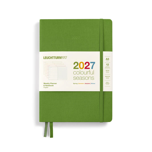 Leuchtturm1917 A5 Medium Weekly Planner & Notebook 2027 Four Seasons Edition - Dotted / Fresh Green