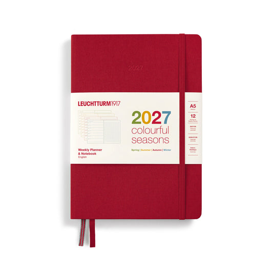 Leuchtturm1917 A5 Medium Weekly Planner & Notebook 2027 Four Seasons Edition - Dotted / Maple Red