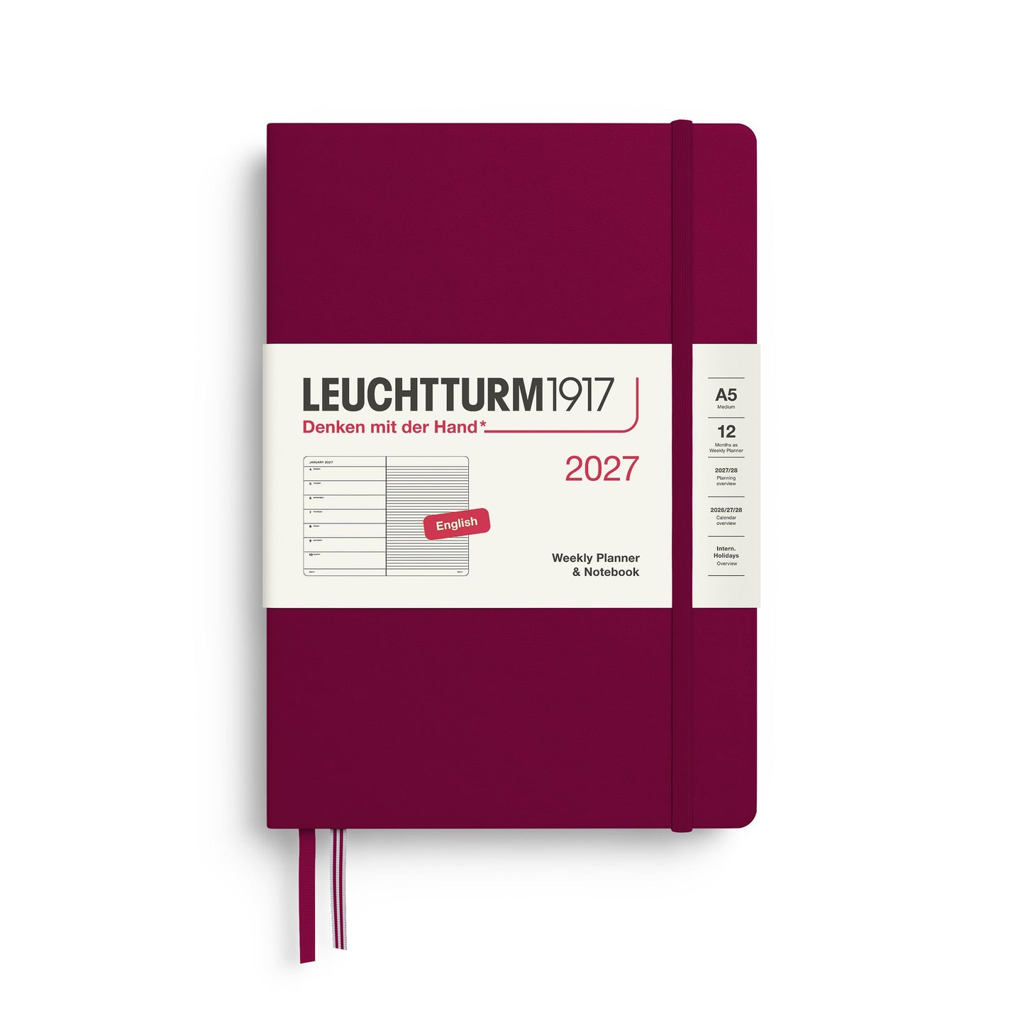 Leuchtturm1917 A5 Medium Weekly Planner & Notebook 2027 - Port Red
