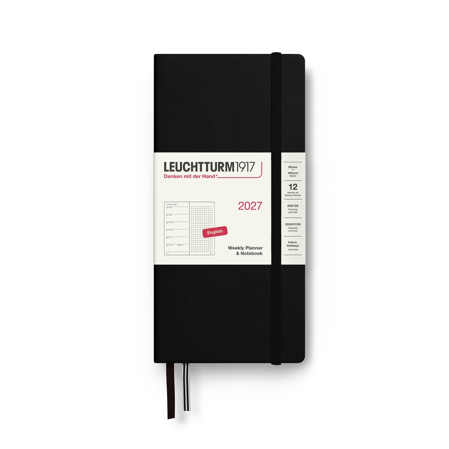 Leuchtturm1917 B6+ x A6 Wallet Weekly Planner & Notebook 2027 - Black