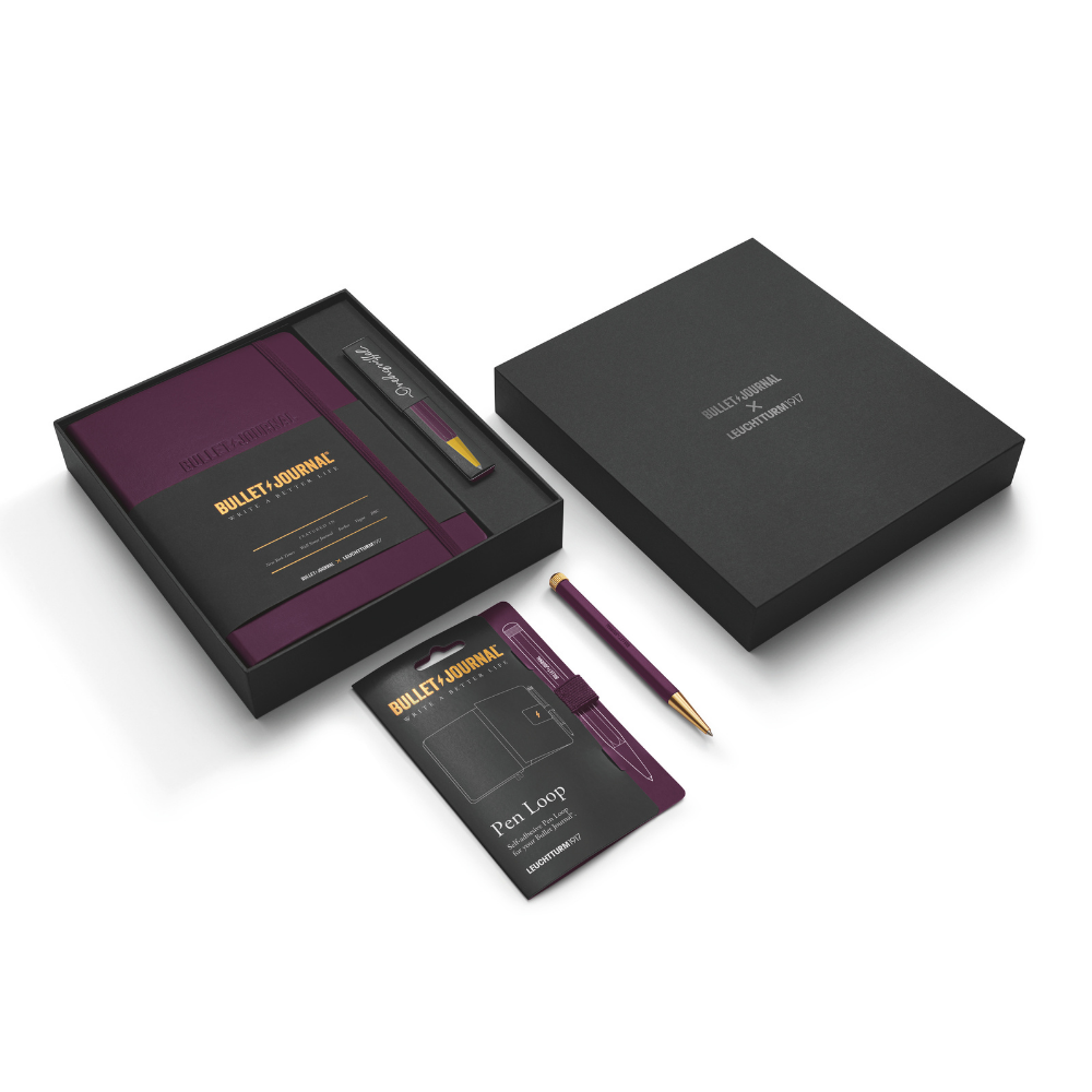 Leuchtturm1917 Bullet Journal Gift Set - 1 Bullet Journal Purple, 1 Drehgriffel and 1 Pen Loop