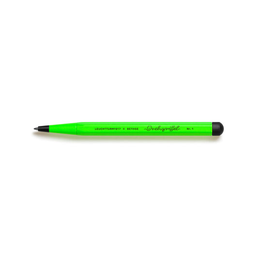 Leuchtturm1917 × Bethge Drehgriffel Nr. 1 Luminous Edition Ballpoint Pen in neon green with black accents.