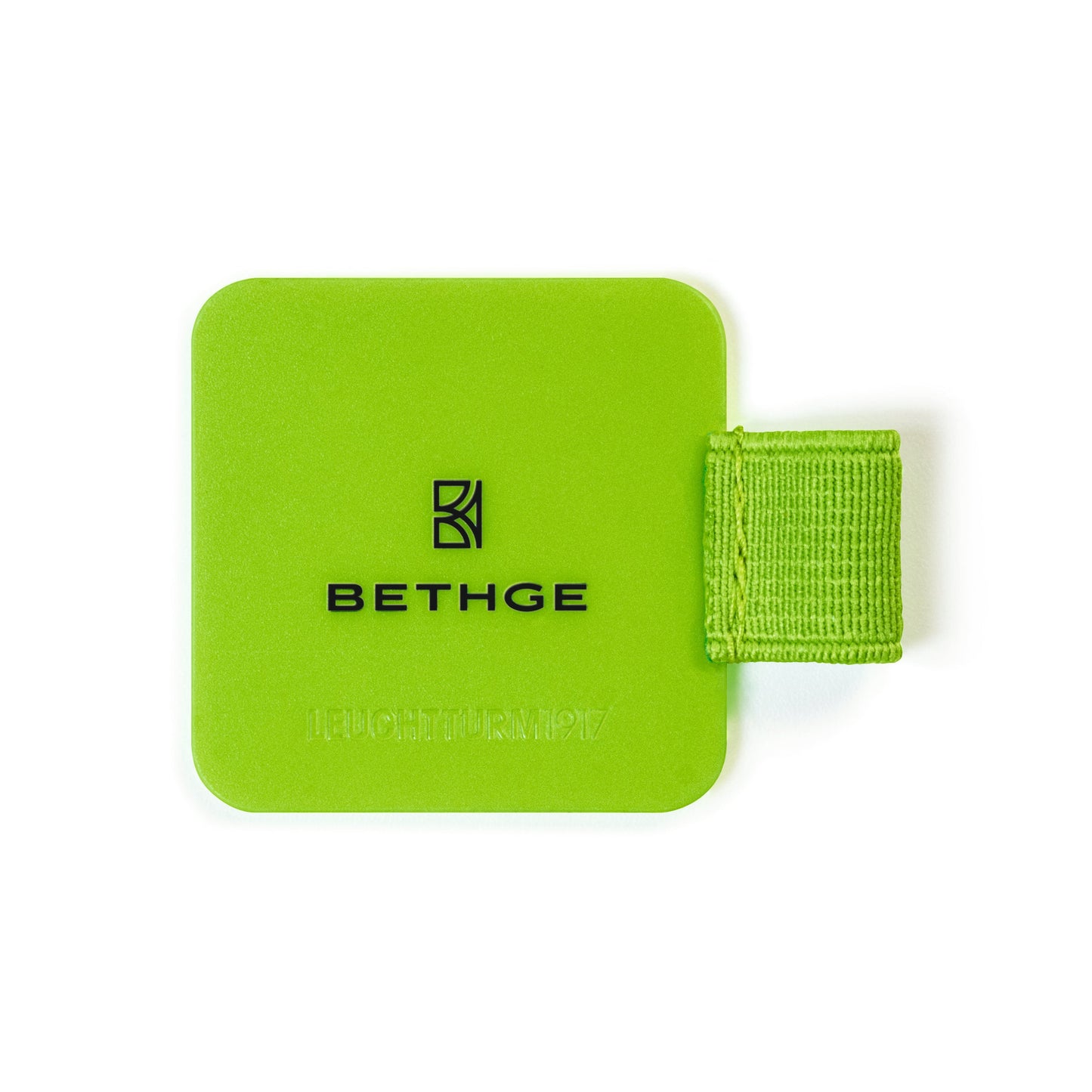 Leuchtturm1917 × Bethge Luminous Edition Pen Loop in neon green with elastic holder.