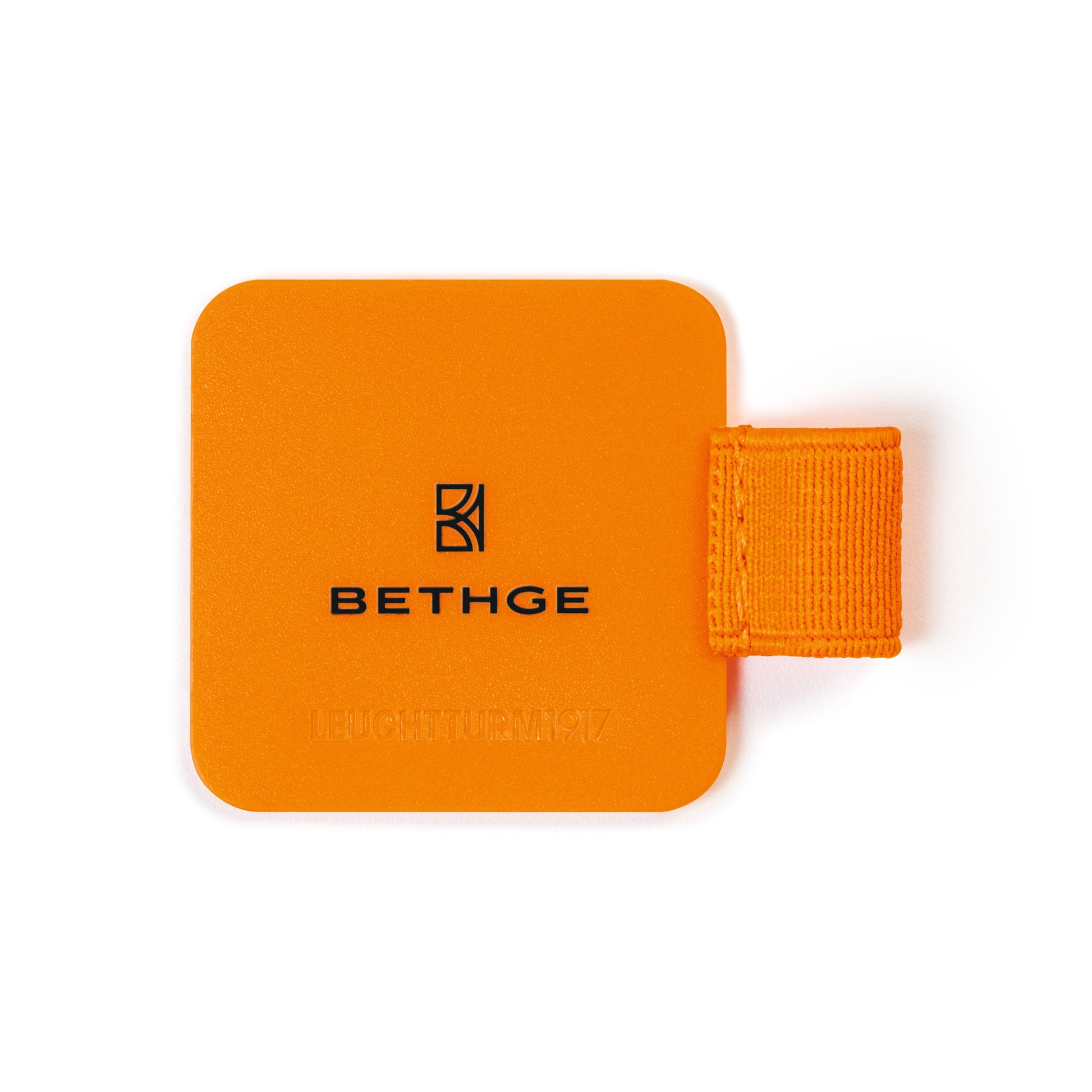 Leuchtturm1917 × Bethge Luminous Edition Pen Loop in neon orange with elastic holder.